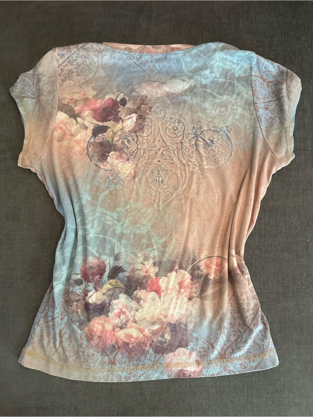 All Saints Floral Short Sleeve Tee in Pastel Pink and Light Blue - Picture 2 of 4
